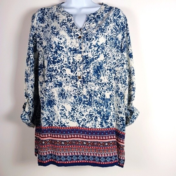 Rebecca Malone Multi-Color Boho Blouse Size L - Picture 1 of 6